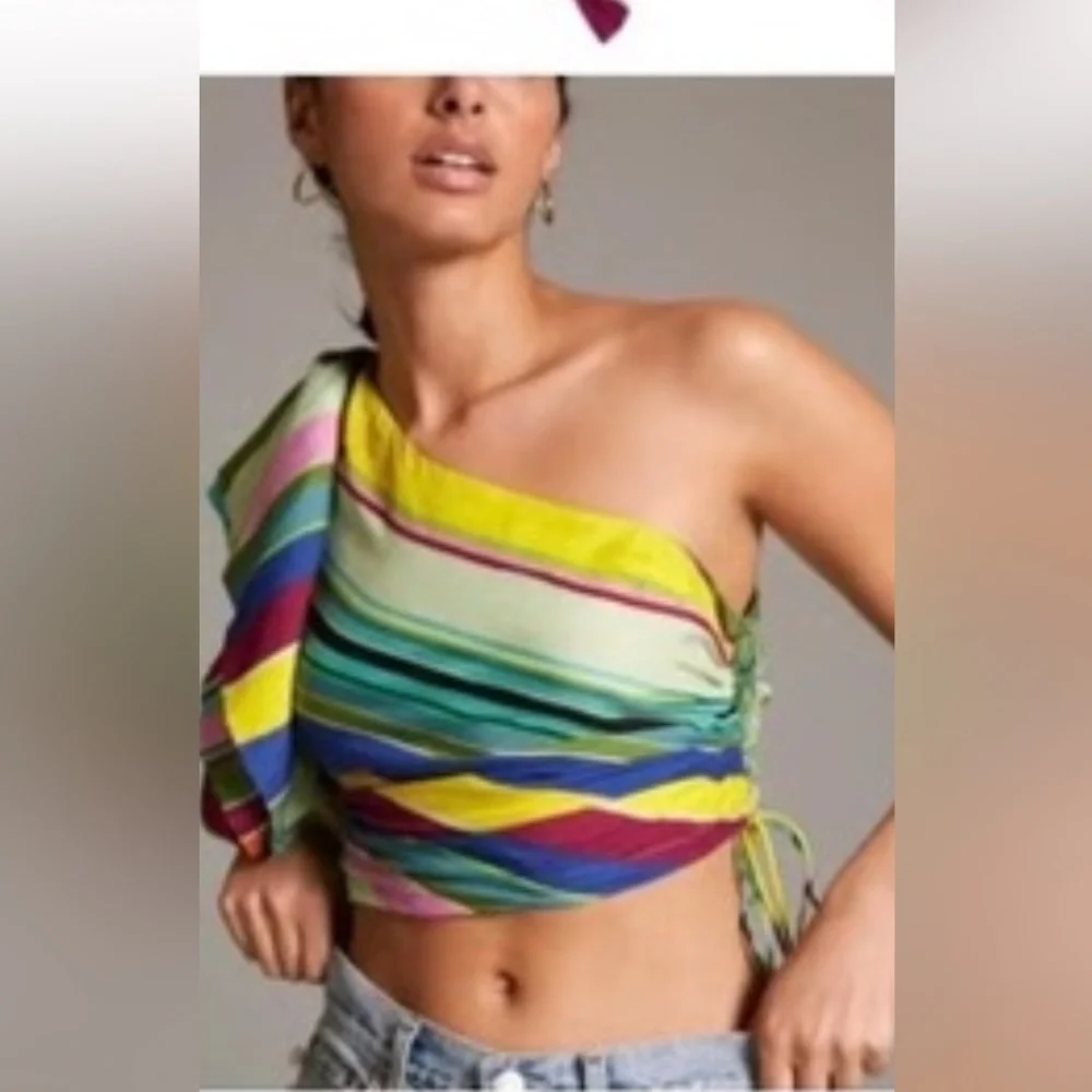 Anthropologie Multicolor Striped One-Shoulder Top